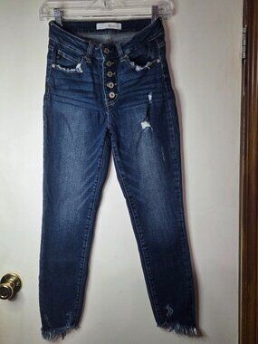 KanCan Distressed Button Fly Jeans Dark Wash Denim Women’s Size 3/25